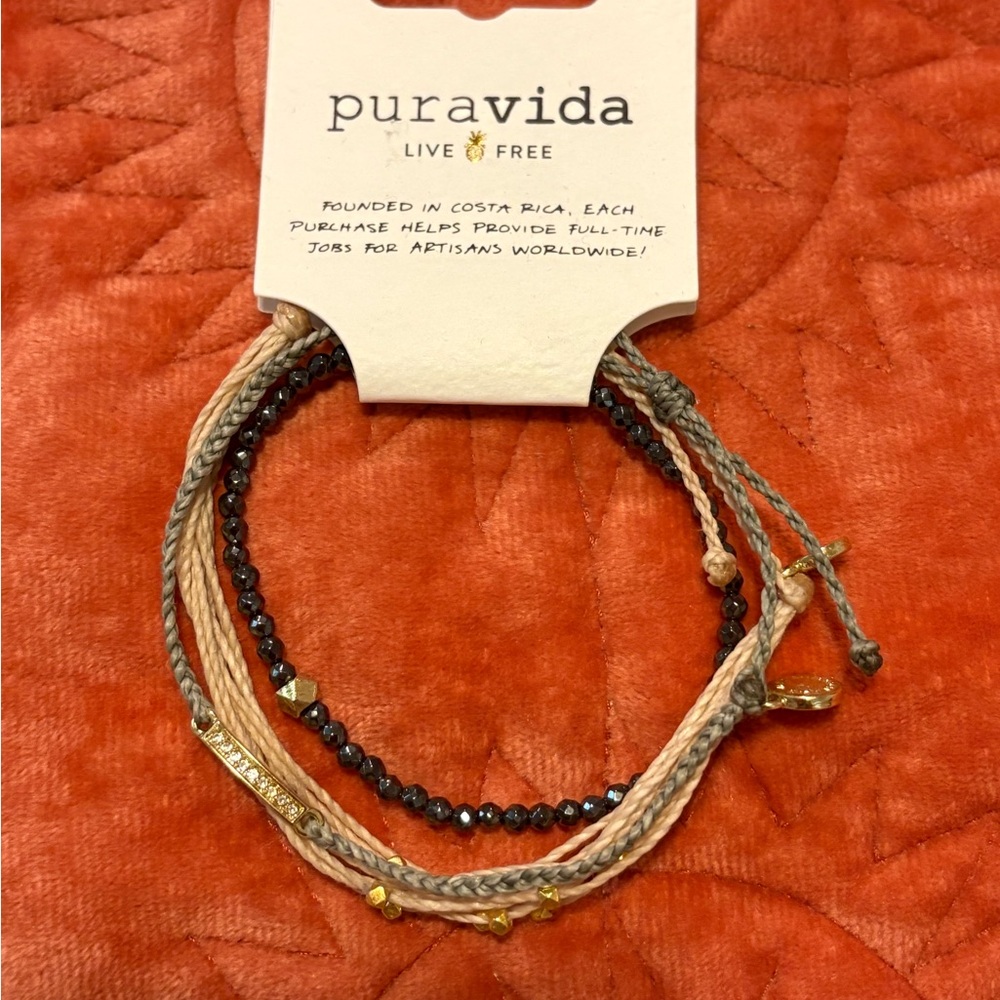 Pura Vida Gold and Gray Beaded Bracelet Set